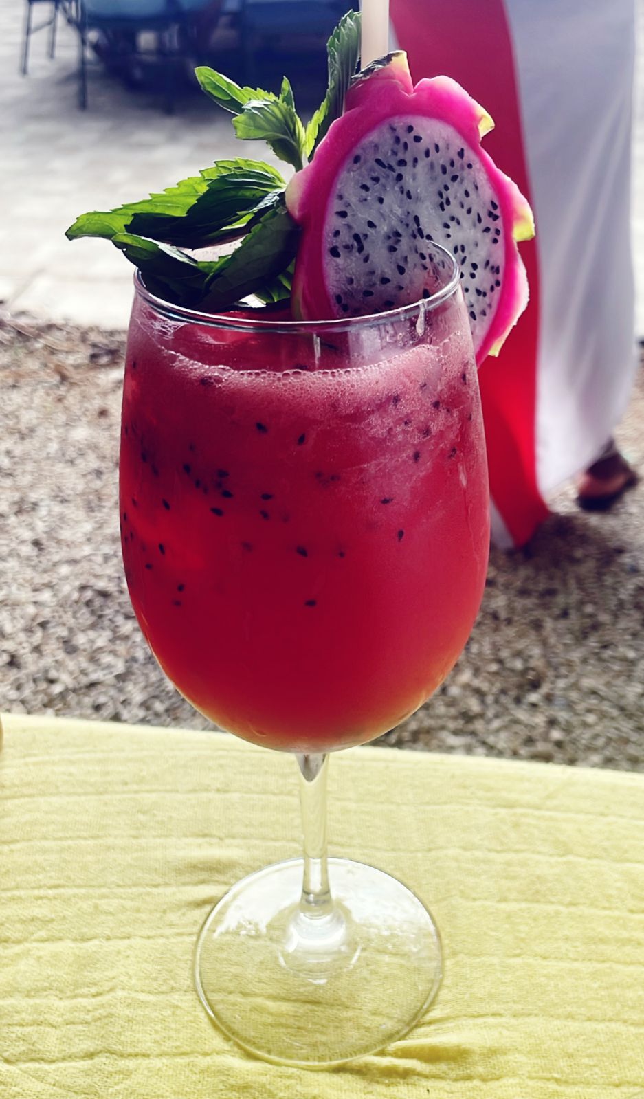Dragonfruit and mint cocktail at Spin & Tonics, Playa del Carmen's laundry lounge in Colosio